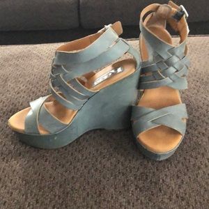 Korks-Ease Teal Blue Strappy Wedges
